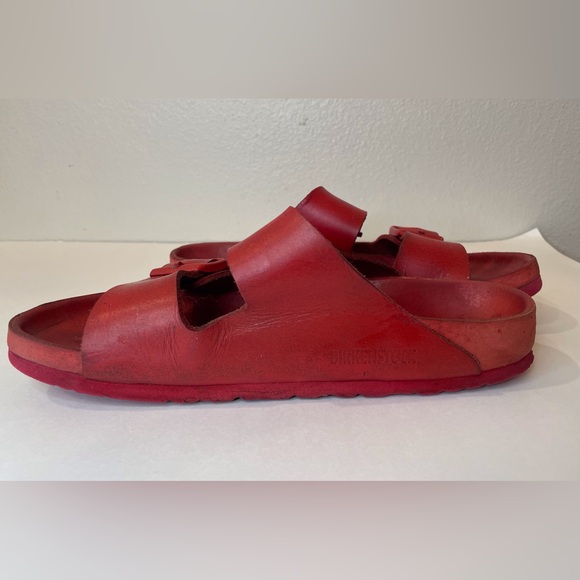 Valentino Garavani & Birkenstock Unisex Arizona Red‎ Leather Sandals Sz 8.5 (39) - Picture 11 of 14